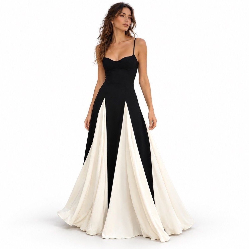 The Wildflower Shop Black White Colorblock Maxi Gown Dress Small NWT